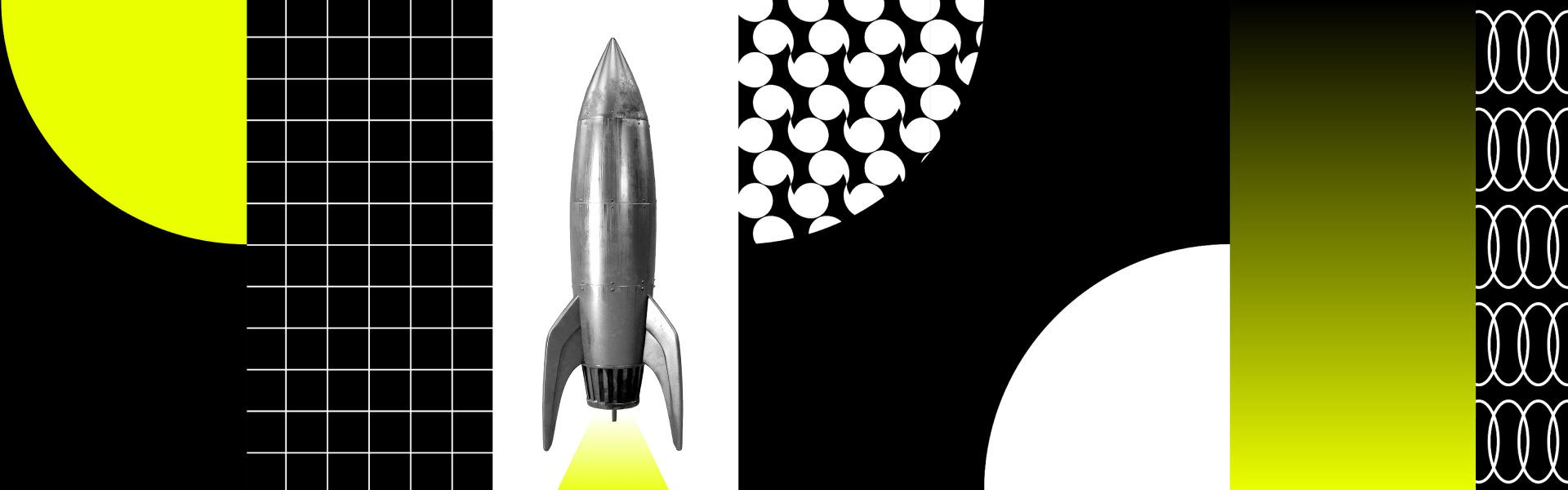 Patterned graphics and rocket ship