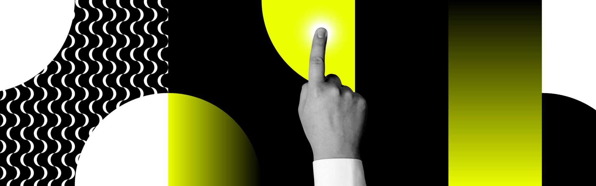 graphic with many patterns and finger pointing