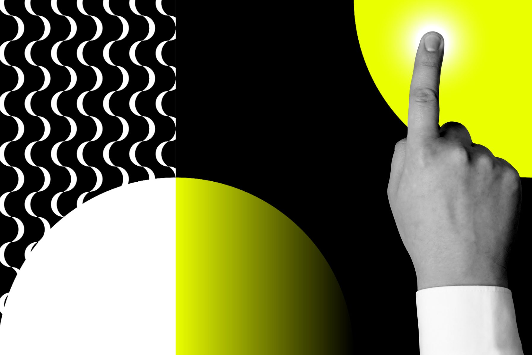 graphic with many patterns and finger pointing