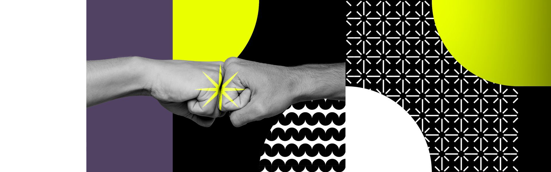 graphic with many patterns and fists bumping