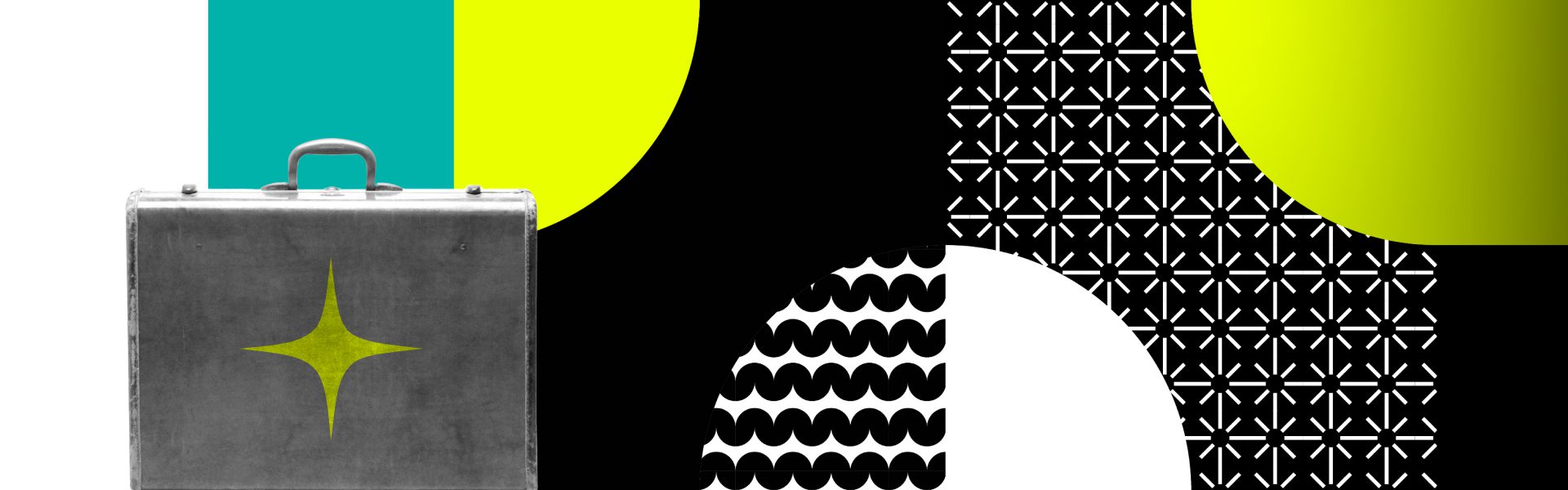 graphic with many patterns and briefcase with a star