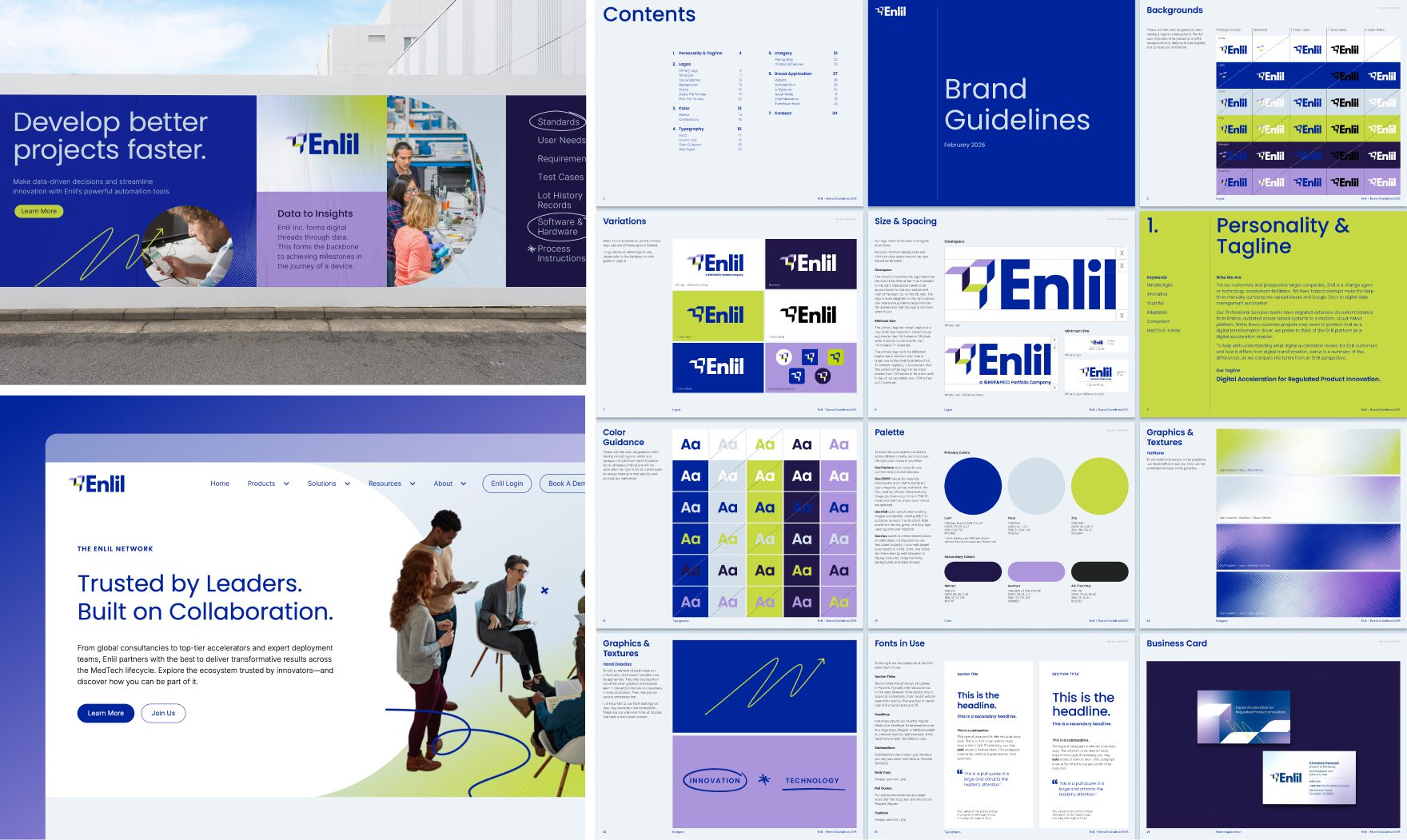 enlil brand guide, brand wall and homepage