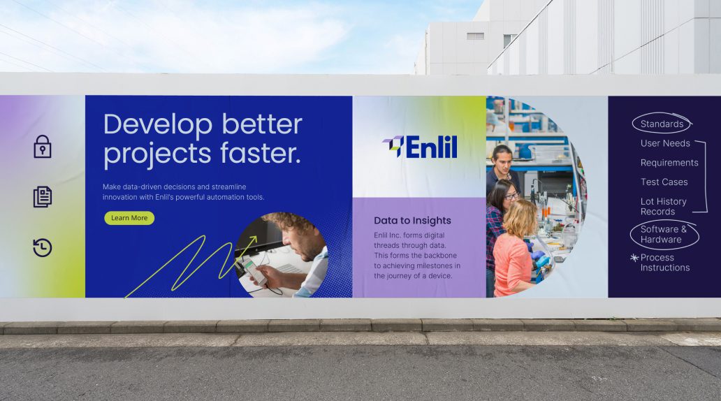 Enlil Brand Wall - Blue, Purple, Green design