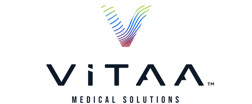 ViTAA logo with letter V and curved multi-coloured lines