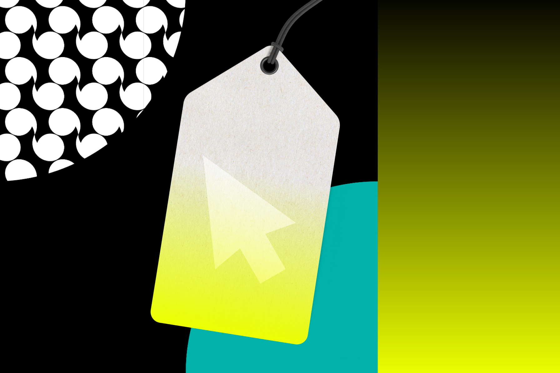 A price tag with a cursor icon hovering over it against a graphic background.